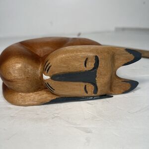 Cat Hand Carved Curled Sleeping Kitten Solid Wood Artisan Indonesia Folk Art